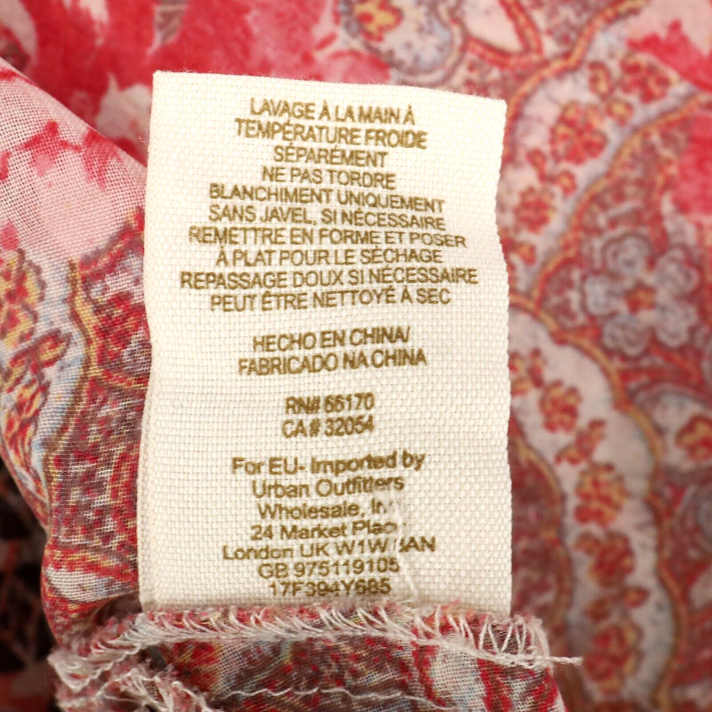 Free People Dress Womens 10 Maxi Ivory Red Pink Floral Lace Trim Lined Chiffon - Picture 13 of 13